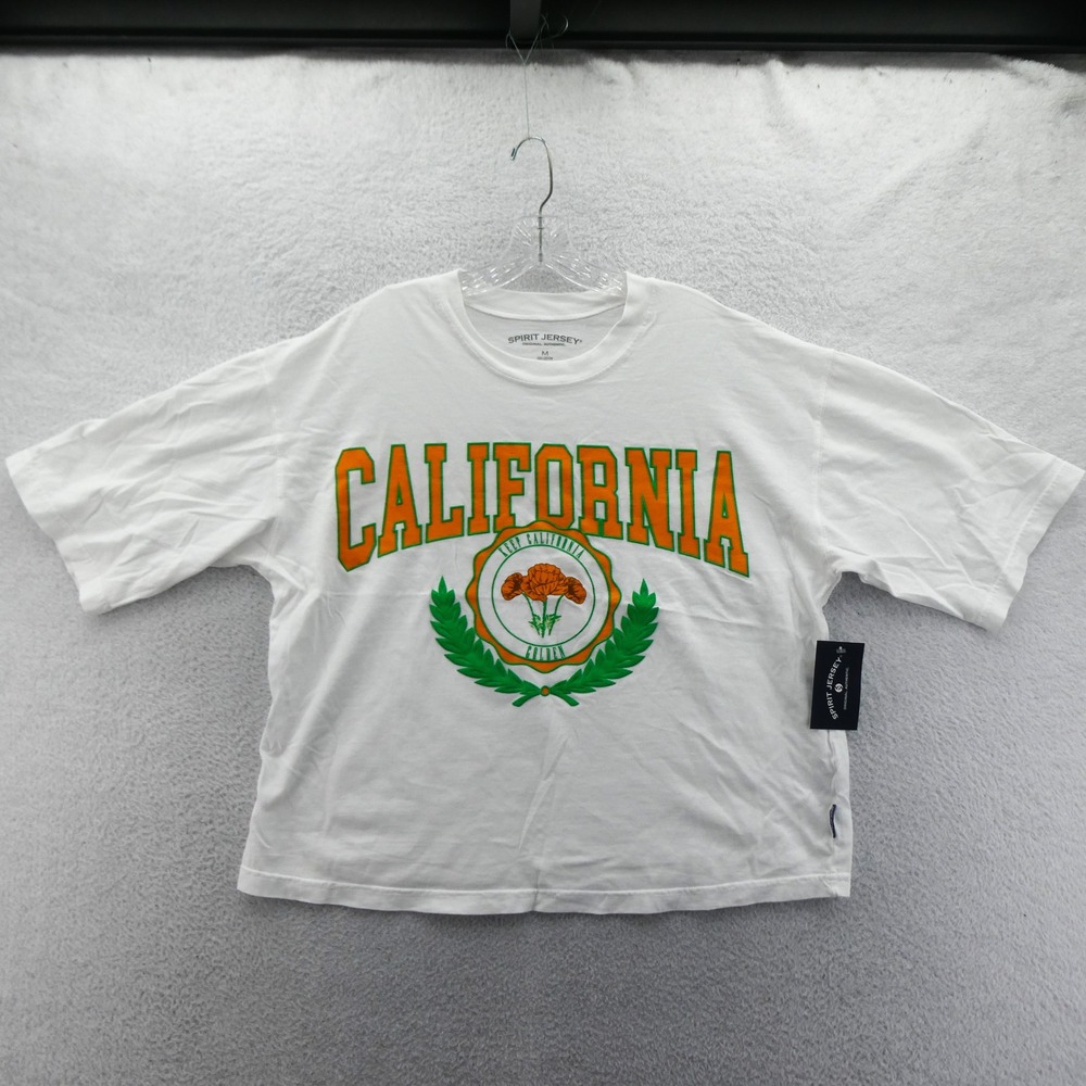 Spirit Jersey Shirt Women Medium California Golden State White Poppy Cotton Crop